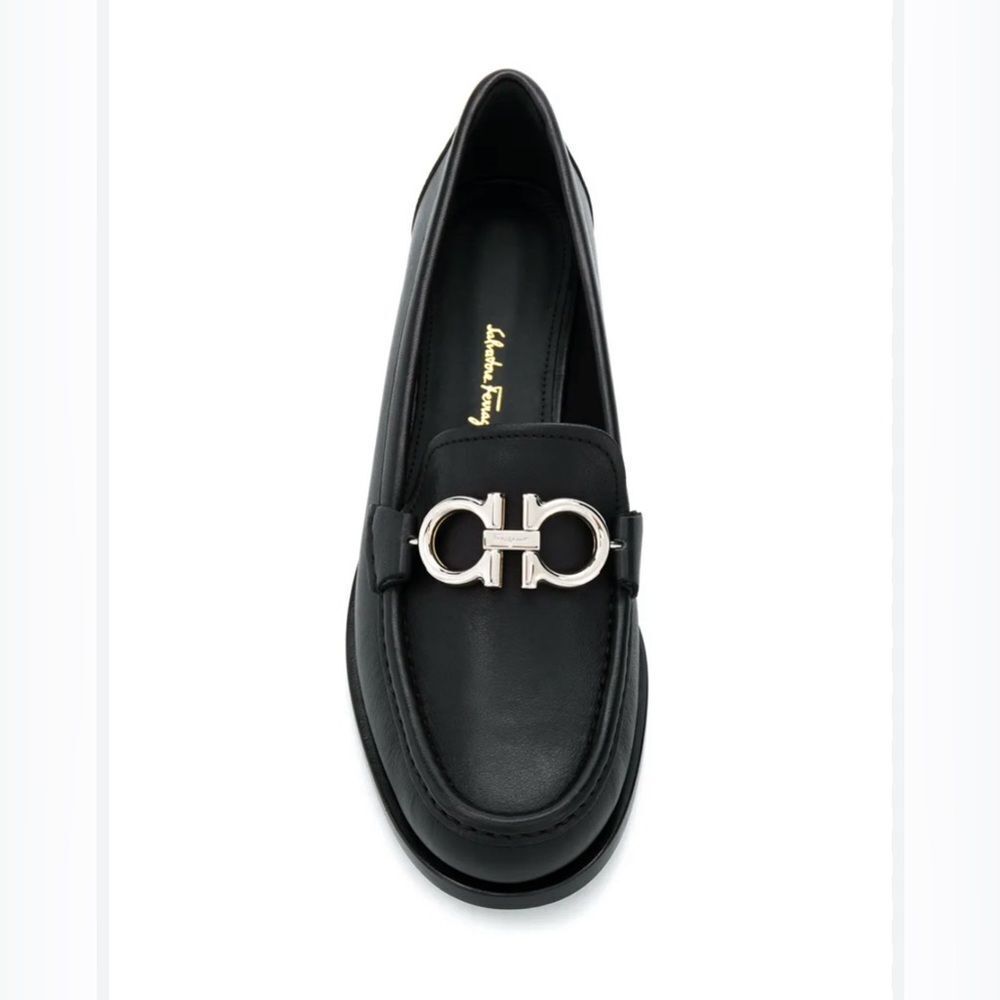 Salvatore Ferragamo Rolo black leather loafers with silver-tone Gancini hardware